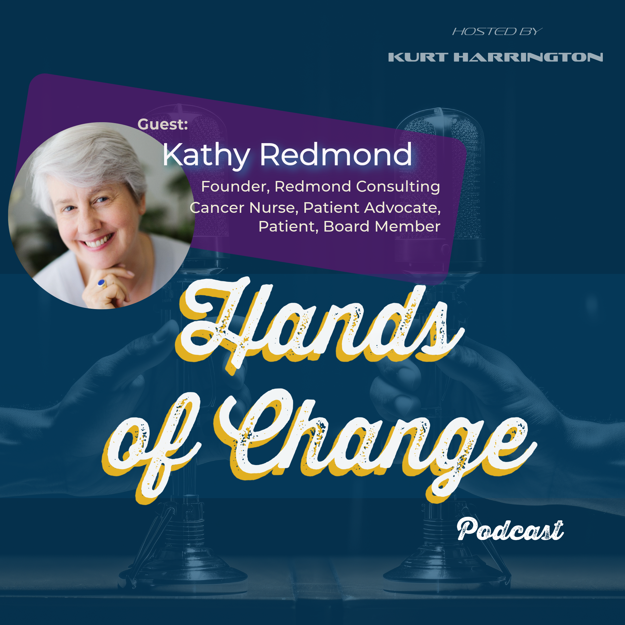 Image of Kathy Redmond and "Hands of Podcast" show artwork